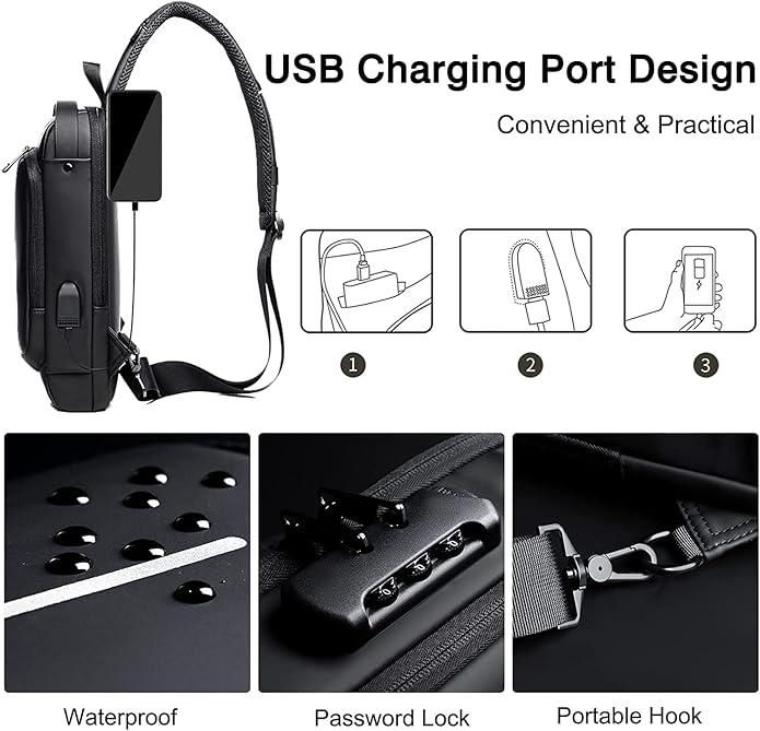Smart Sling Bag for Men & Women | USB Charging Port & waterproof