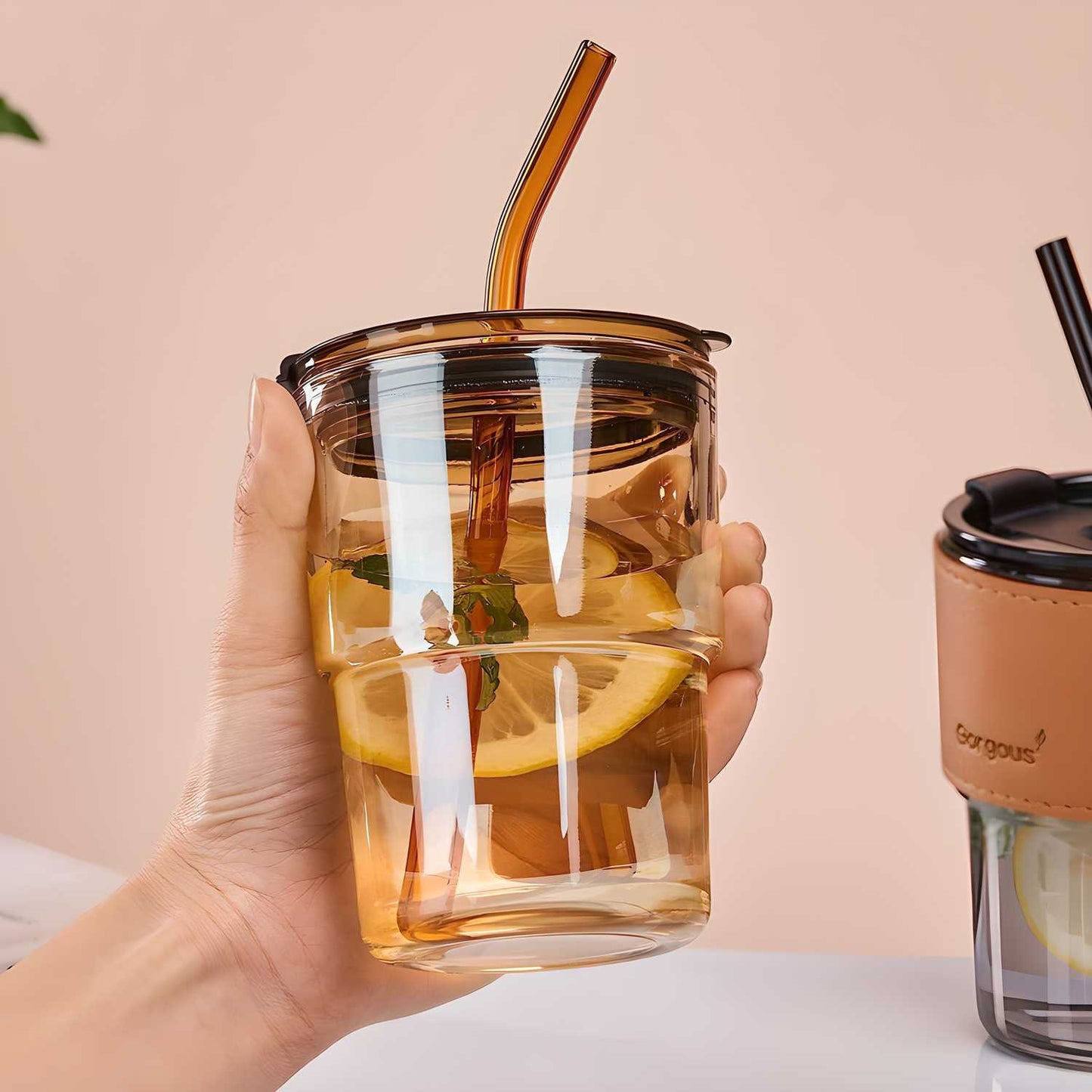 Premium Glass Water Bottle with Straw